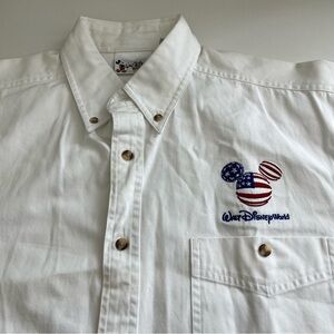 Walt Disney World Men’s Short Sleeve Button‎ Down White Canvas USA Large vintage